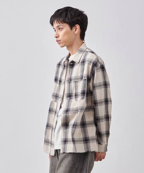 B.C STOCK（ベーセーストック）の「ダメージ加工 オンブレチェックシャツ（シャツ/ブラウス・メンズ・ホワイト/ブルー系その他/チャコールグレー・MEDIUM/LARGE）」の12枚目の写真