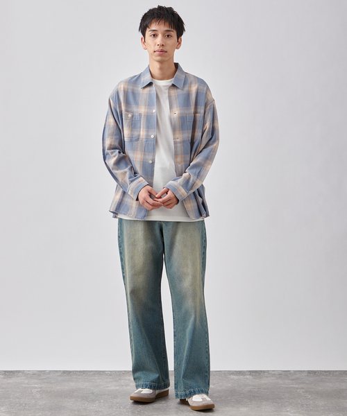 B.C STOCK（ベーセーストック）の「ダメージ加工 オンブレチェックシャツ（シャツ/ブラウス・メンズ・ホワイト/ブルー系その他/チャコールグレー・MEDIUM/LARGE）」の10枚目の写真