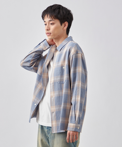 B.C STOCK（ベーセーストック）の「ダメージ加工 オンブレチェックシャツ（シャツ/ブラウス・メンズ・ホワイト/ブルー系その他/チャコールグレー・MEDIUM/LARGE）」の8枚目の写真