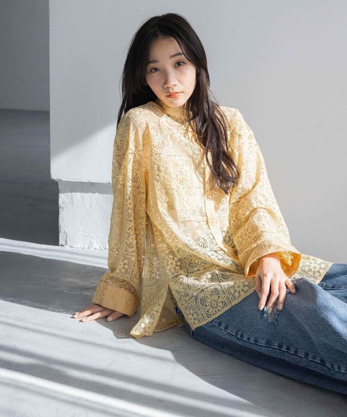 chiii出品 セール】バンドカラーレースシャツ 287351（シャツ/ブラウス