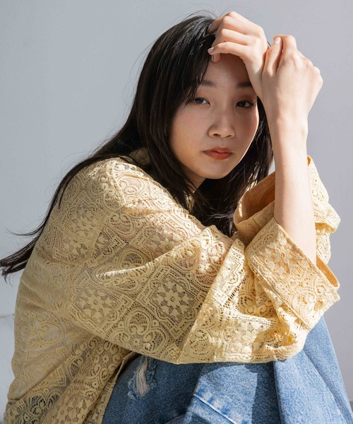 LOWRYS FARM(ローリーズファーム)の「バンドカラーレースシャツ 287351(シャツ/ブラウス・レディース・イエロー/ネイビー/オフホワイト・FREE)」の10枚目の写真