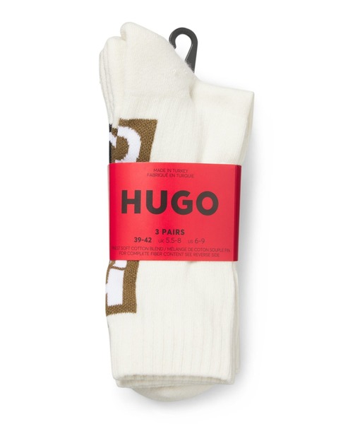 HUGO(ヒューゴ)の「3パック バックロゴ ソックス(ソックス/靴下・メンズ・ホワイト/グレー・43-46/39-42)」の1枚目の写真