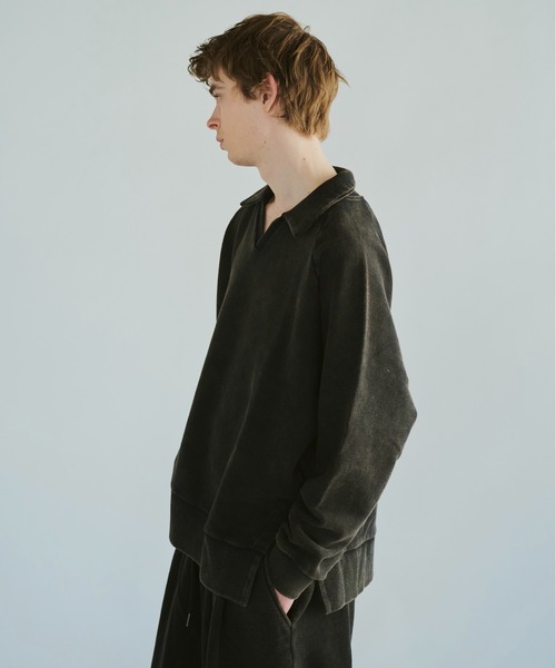 CAMPHOR WOOD(カンファーウッド)の「sunfade raglan sleeve collared sweat top / サンフェードラグランスリーブ襟付きスウェット(スウェット・メンズ・ターコイズブルー/ブラック・SMALL/MEDIUM/LARGE)」の8枚目の写真