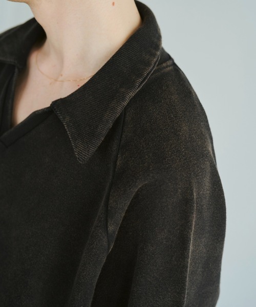 CAMPHOR WOOD(カンファーウッド)の「sunfade raglan sleeve collared sweat top / サンフェードラグランスリーブ襟付きスウェット(スウェット・メンズ・ターコイズブルー/ブラック・SMALL/MEDIUM/LARGE)」の14枚目の写真