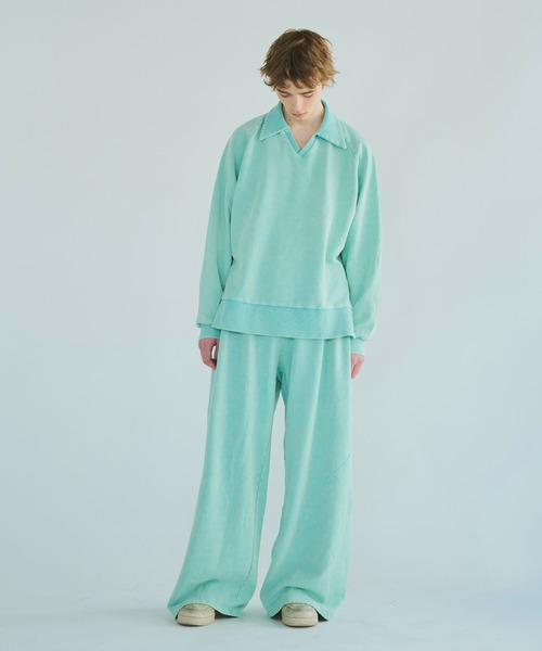 CAMPHOR WOOD(カンファーウッド)の「sunfade raglan sleeve collared sweat top / サンフェードラグランスリーブ襟付きスウェット(スウェット・メンズ・ターコイズブルー/ブラック・SMALL/MEDIUM/LARGE)」の19枚目の写真
