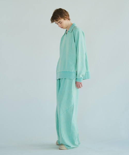 CAMPHOR WOOD(カンファーウッド)の「sunfade raglan sleeve collared sweat top / サンフェードラグランスリーブ襟付きスウェット(スウェット・メンズ・ターコイズブルー/ブラック・SMALL/MEDIUM/LARGE)」の20枚目の写真