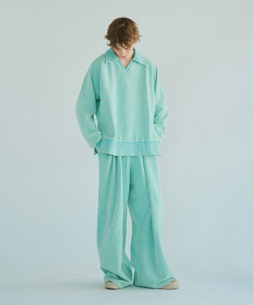 CAMPHOR WOOD(カンファーウッド)の「sunfade raglan sleeve collared sweat top / サンフェードラグランスリーブ襟付きスウェット(スウェット・メンズ・ターコイズブルー/ブラック・SMALL/MEDIUM/LARGE)」の22枚目の写真