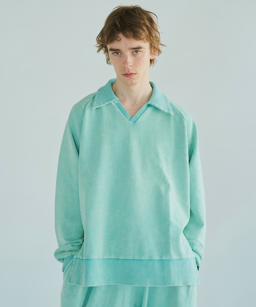 sunfade raglan sleeve collared sweat top / サンフェード