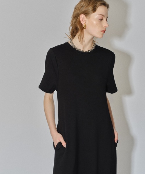 yae（ヤエ）の「Long T-shirt dress / ロングTシャツドレス（ワンピース・レディース・ライトブルー/ブラック/チャコールグレー・36/38）」の14枚目の写真