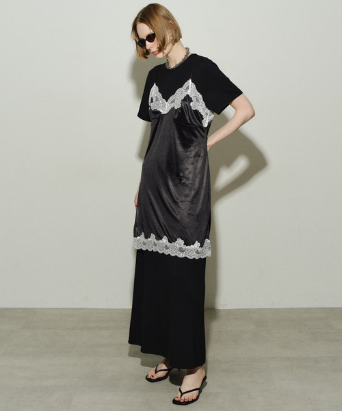 yae（ヤエ）の「Long T-shirt dress / ロングTシャツドレス（ワンピース・レディース・ライトブルー/ブラック/チャコールグレー・36/38）」の15枚目の写真