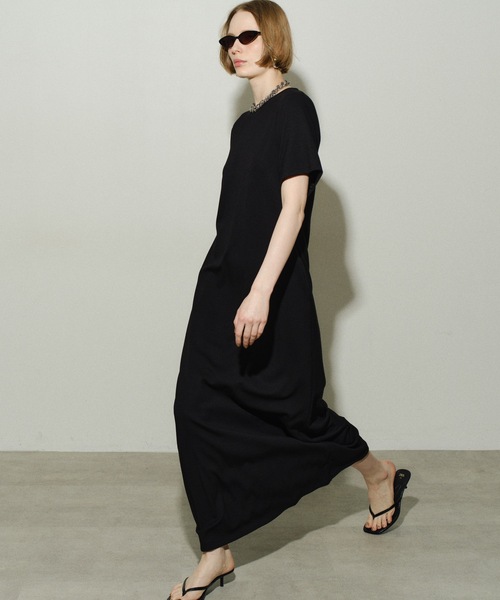 yae（ヤエ）の「Long T-shirt dress / ロングTシャツドレス（ワンピース・レディース・ライトブルー/ブラック/チャコールグレー・36/38）」の18枚目の写真