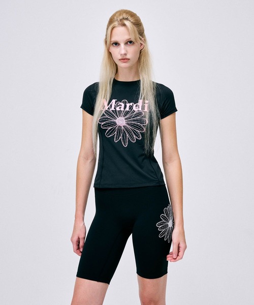 ●Mardi Mercredi●AIRLIFT slim fit top flowermardi_PINK AIRLIFT slim fit top flowermardi（Tシャツ/カットソー
