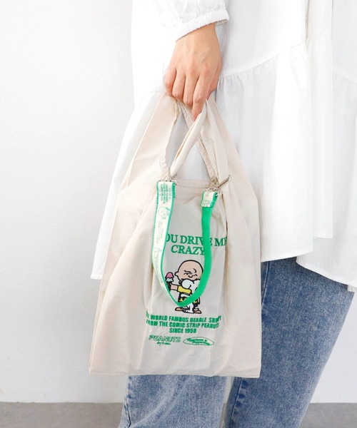 新品未使用　タグ付き　正規品　スヌーピー トートバッグ　Lサイズ　ストラップ付き PEANUTS】ストラップ付きショッパーBAG @（トートバッグ