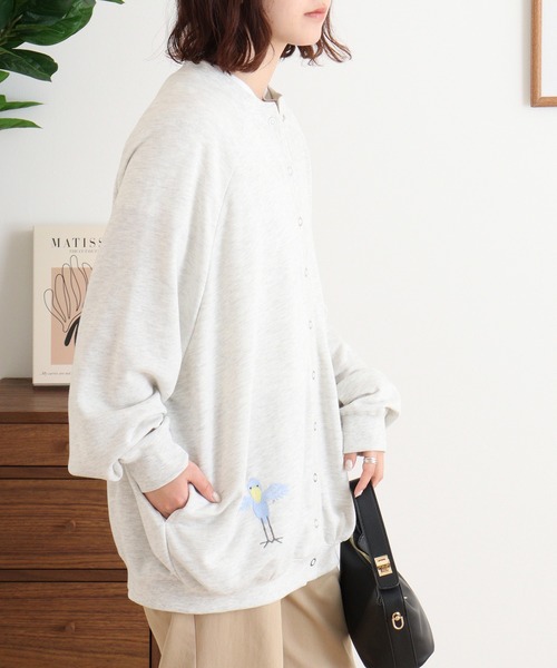Quelle Chance（ケルシャンス）の「ハシビロコウ刺繍ビッグカーデガン（カーディガン/ボレロ・レディース・グレー/ベージュ/ネイビー・M）」の5枚目の写真