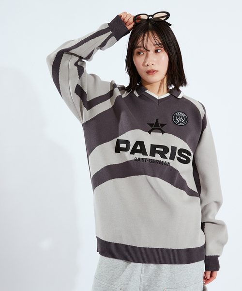 PARIS SAINT-GERMAIN（パリサンジェルマン）の「【Paris Saint-Germain / パリ・サン＝ジェルマン】 JP PARIS GAME KNIT（ニット/セーター・メンズ・ネイビー/グレー・MEDIUM/LARGE）」の4枚目の写真