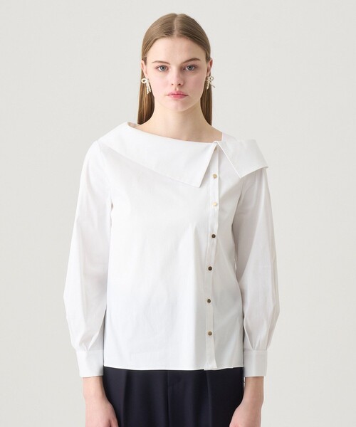 ANAYI（アナイ）の「ストレッチブロードアシメ ブラウス（シャツ/ブラウス・レディース・ホワイト/ネイビー・38/36）」の3枚目の写真