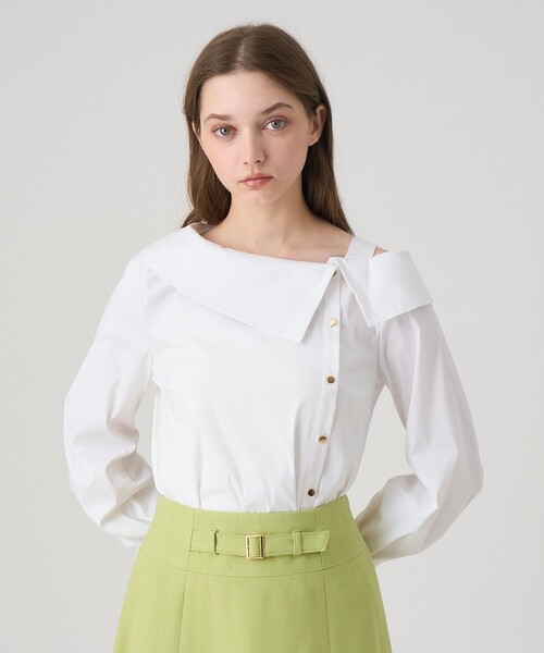 ANAYI（アナイ）の「ストレッチブロードアシメ ブラウス（シャツ/ブラウス・レディース・ホワイト/ネイビー・38/36）」の6枚目の写真