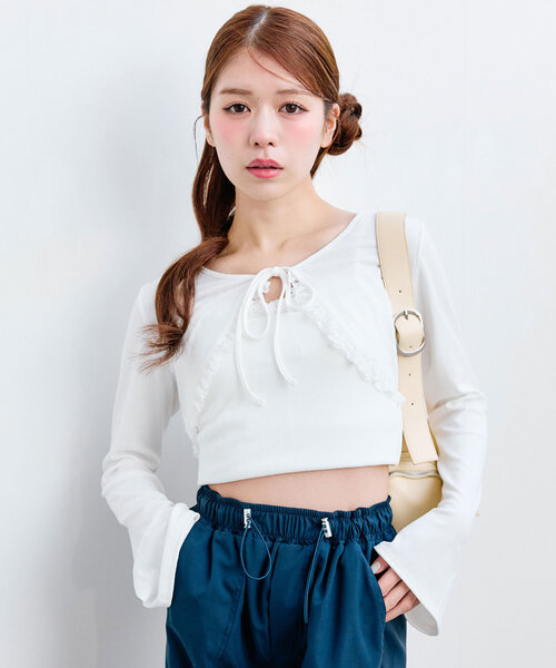 OLIVE des OLIVE（オリーブデオリーブ）の「【セットアイテム】レースフリルボレロセット（アンサンブル・レディース・オフホワイト/サックスブルー/ブラック/ピンク・FREE）」の10枚目の写真