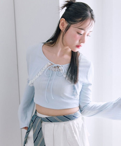 OLIVE des OLIVE（オリーブデオリーブ）の「【セットアイテム】レースフリルボレロセット（アンサンブル・レディース・オフホワイト/サックスブルー/ブラック/ピンク・FREE）」の3枚目の写真