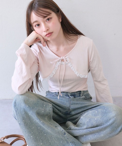 OLIVE des OLIVE（オリーブデオリーブ）の「【セットアイテム】レースフリルボレロセット（アンサンブル・レディース・オフホワイト/サックスブルー/ブラック/ピンク・FREE）」の4枚目の写真