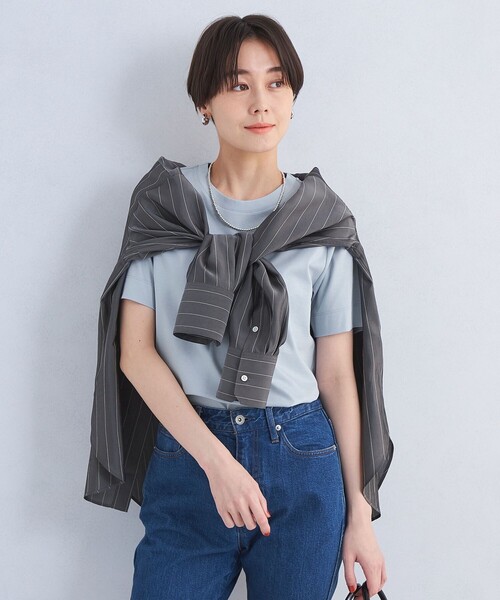 green label relaxing（グリーンレーベルリラクシング）の「＜1_OF MINE＞スタンダード Tシャツ -制菌-（Tシャツ/カットソー・レディース・ライトブルー/オフホワイト/ダークグレー/その他1/ベージュ/モカ/その他2・40/38）」の9枚目の写真