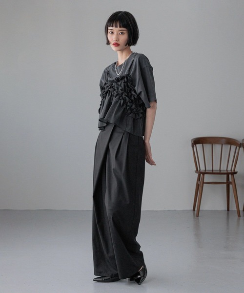 LOWRYS FARM（ローリーズファーム）の「タックワイドラップパンツ　310746（スラックス・レディース・ブラック/チャコールグレー/グリーン・MEDIUM/LARGE）」の10枚目の写真