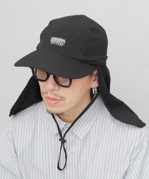 UNIVERSAL OVERALL(ユニバーサルオーバーオール)の「非フッ素撥水加工 ストレッチナイロン 2WAY サンシェード付き ビッグバイザー ジェットキャップ(キャップ・メンズ・ブラック・FREE)」の3枚目の写真