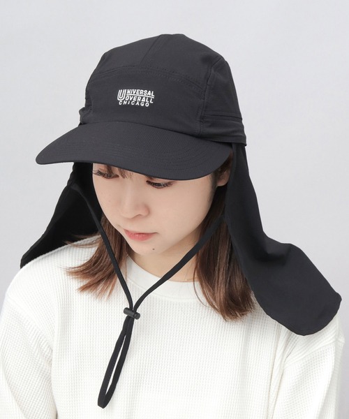 UNIVERSAL OVERALL(ユニバーサルオーバーオール)の「非フッ素撥水加工 ストレッチナイロン 2WAY サンシェード付き ビッグバイザー ジェットキャップ(キャップ・メンズ・ブラック・FREE)」の4枚目の写真