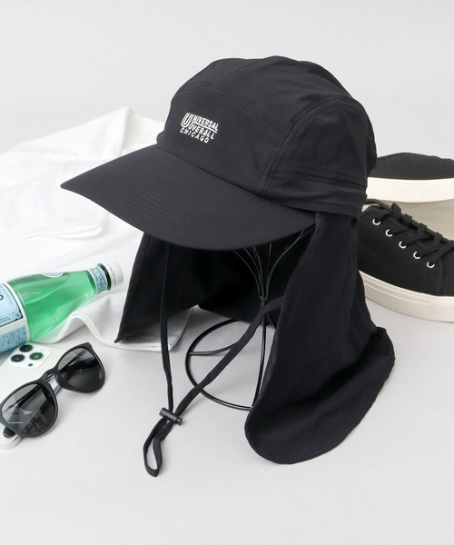 UNIVERSAL OVERALL(ユニバーサルオーバーオール)の「非フッ素撥水加工 ストレッチナイロン 2WAY サンシェード付き ビッグバイザー ジェットキャップ(キャップ・メンズ・ブラック・FREE)」の19枚目の写真