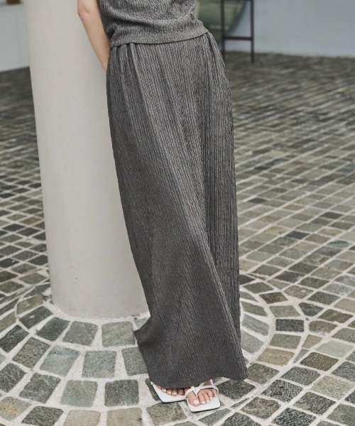 AIC.（エーアイシー）の「ワッシャー加工ロングスカート/セットアップ可能（スカート・レディース・ブラック/チャコールグレー/ブルー・FREE）」の3枚目の写真