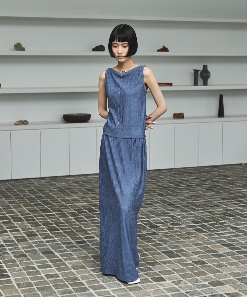 AIC.（エーアイシー）の「ワッシャー加工ロングスカート/セットアップ可能（スカート・レディース・ブラック/チャコールグレー/ブルー・FREE）」の18枚目の写真