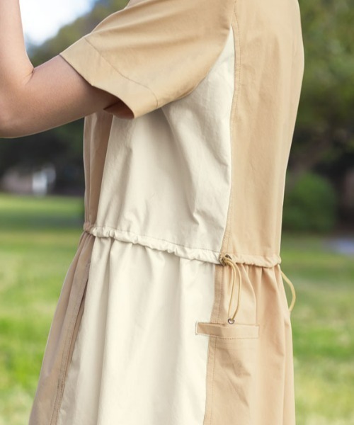 UNDOVE(アンドゥーブ)の「〈UNDOVEgolf×三枝こころコラボ>【UV/はっ水/ストレッチ/紫外線対策/暑さ対策/雨対策/配色/ギャザーゴルフウェア/ゴルフ/golf/レディース/レディースゴルフウェア】はっ水!ギャザーワンピース(ゴルフグッズ・レディース・ベージュ/パープル・X-LARGE/LARGE/MEDIUM)」の12枚目の写真