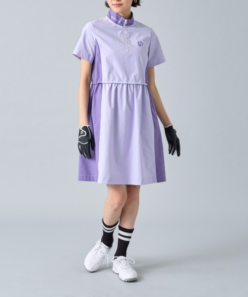 UNDOVE(アンドゥーブ)の「〈UNDOVEgolf×三枝こころコラボ>【UV/はっ水/ストレッチ/紫外線対策/暑さ対策/雨対策/配色/ギャザーゴルフウェア/ゴルフ/golf/レディース/レディースゴルフウェア】はっ水!ギャザーワンピース(ゴルフグッズ・レディース・ベージュ/パープル・X-LARGE/LARGE/MEDIUM)」の17枚目の写真