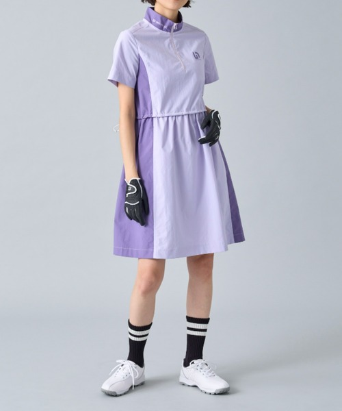 UNDOVE(アンドゥーブ)の「〈UNDOVEgolf×三枝こころコラボ>【UV/はっ水/ストレッチ/紫外線対策/暑さ対策/雨対策/配色/ギャザーゴルフウェア/ゴルフ/golf/レディース/レディースゴルフウェア】はっ水!ギャザーワンピース(ゴルフグッズ・レディース・ベージュ/パープル・X-LARGE/LARGE/MEDIUM)」の13枚目の写真