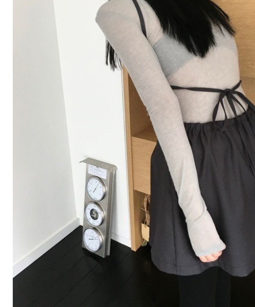 VIVID LADY(ビビッドレディー)の「キャミワンピース レイヤードワンピース プリーツ ミニ 紐付き(ワンピース・レディース・ブラック/チャコールグレー・FREE)」の19枚目の写真
