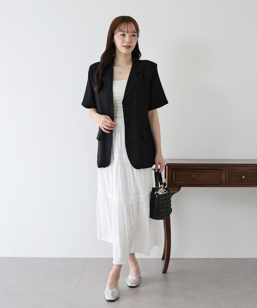 BLUEEAST(ブルーイースト)の「半袖リネンジャケット(テーラードジャケット・レディース・ベージュ/ブラック・MEDIUM)」の14枚目の写真