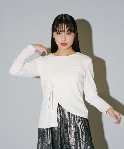 terrace（テラス）の「ドーフィーネカットリブトップ（Tシャツ/カットソー・レディース・オフホワイト/グレー/ブラック・MEDIUM）」の2枚目の写真
