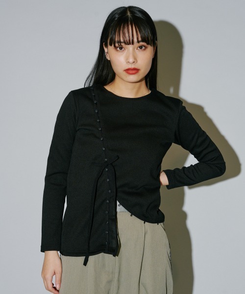 terrace（テラス）の「ドーフィーネカットリブトップ（Tシャツ/カットソー・レディース・オフホワイト/グレー/ブラック・MEDIUM）」の19枚目の写真