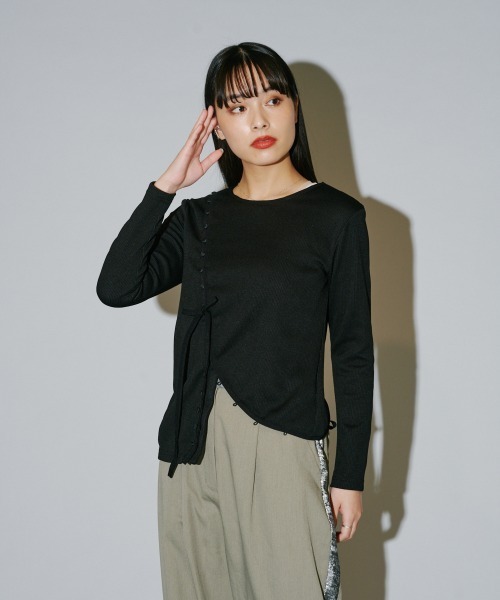 terrace（テラス）の「ドーフィーネカットリブトップ（Tシャツ/カットソー・レディース・オフホワイト/グレー/ブラック・MEDIUM）」の18枚目の写真