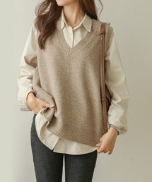 Forcement（フォースメント）の「「重ねるだけでこなれる。毎日頼れるシンプルVネックベスト」シンプルVネックニットベスト（ベスト）」