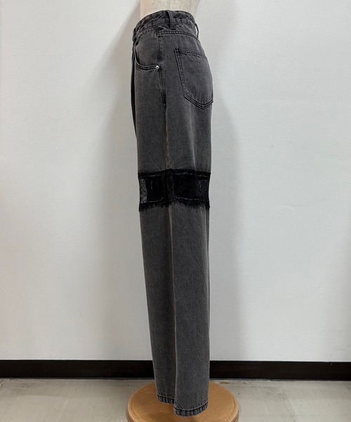 NOMAE（ノーマエ）の「レーススイッチングデニム（デニムパンツ・レディース・サックスブルー/ブラック・MEDIUM/SMALL）」の6枚目の写真