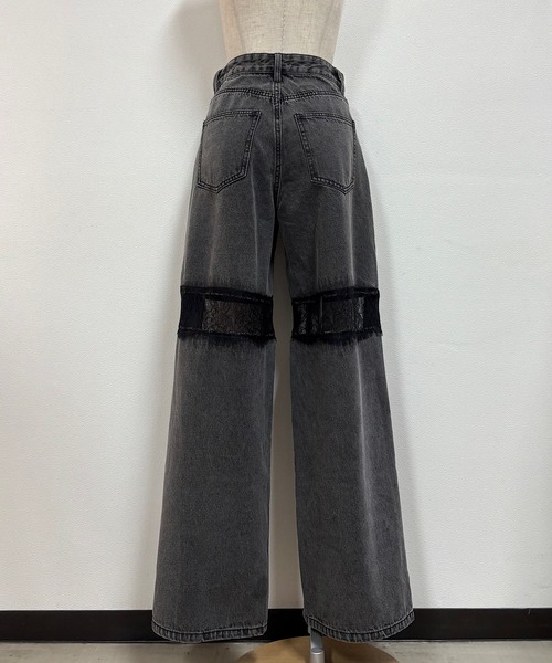 NOMAE（ノーマエ）の「レーススイッチングデニム（デニムパンツ・レディース・サックスブルー/ブラック・MEDIUM/SMALL）」の5枚目の写真