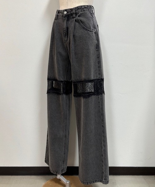NOMAE（ノーマエ）の「レーススイッチングデニム（デニムパンツ・レディース・サックスブルー/ブラック・MEDIUM/SMALL）」の3枚目の写真