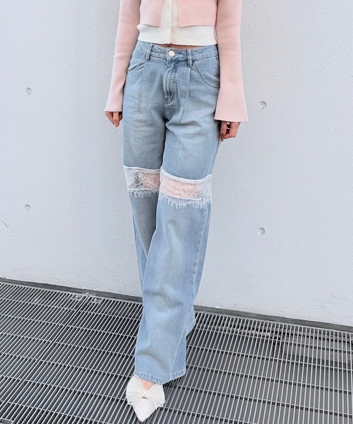 NOMAE（ノーマエ）の「レーススイッチングデニム（デニムパンツ・レディース・サックスブルー/ブラック・MEDIUM/SMALL）」の7枚目の写真