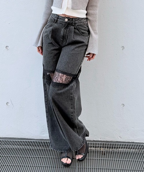 NOMAE(ノーマエ)の「レーススイッチングデニム(デニムパンツ・レディース・サックスブルー/ブラック・MEDIUM/SMALL)」の14枚目の写真