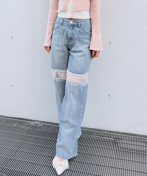 NOMAE(ノーマエ)の「レーススイッチングデニム(デニムパンツ・レディース・サックスブルー/ブラック・MEDIUM/SMALL)」の21枚目の写真