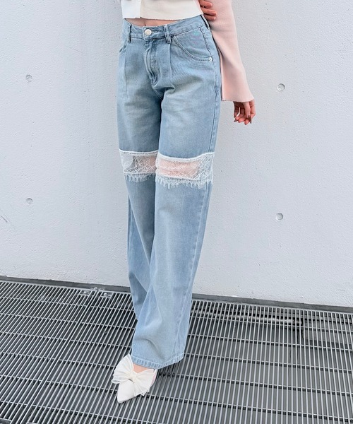 NOMAE(ノーマエ)の「レーススイッチングデニム(デニムパンツ・レディース・サックスブルー/ブラック・MEDIUM/SMALL)」の22枚目の写真