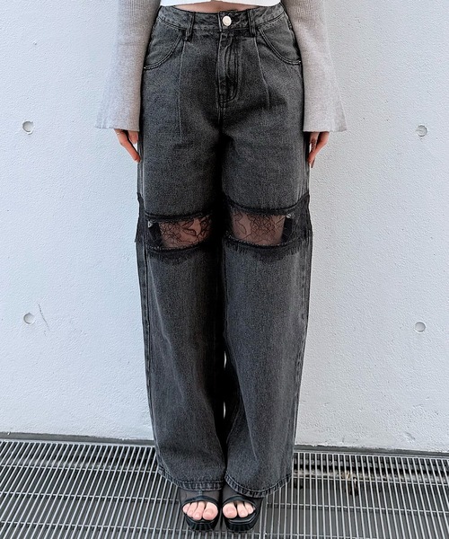 NOMAE(ノーマエ)の「レーススイッチングデニム(デニムパンツ・レディース・サックスブルー/ブラック・MEDIUM/SMALL)」の15枚目の写真