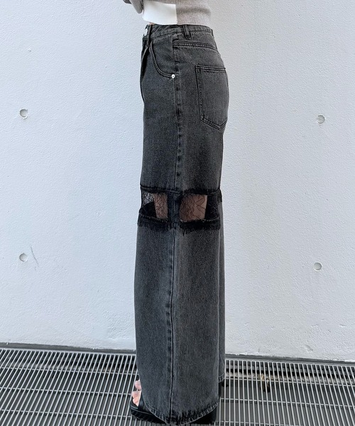 NOMAE(ノーマエ)の「レーススイッチングデニム(デニムパンツ・レディース・サックスブルー/ブラック・MEDIUM/SMALL)」の16枚目の写真