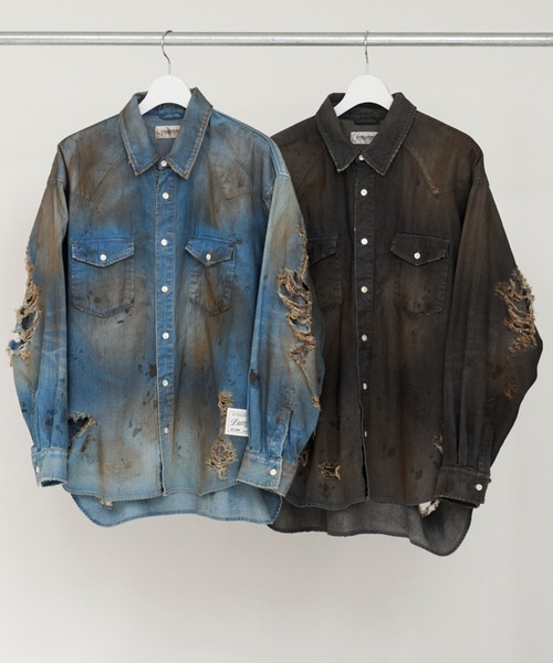 DISCOVERED（ディスカバード）の「DISCOVERED CRASH DENIM SHIRTS（シャツ/ブラウス・メンズ・インディゴブルー/ブラック・1/2/3）」の4枚目の写真